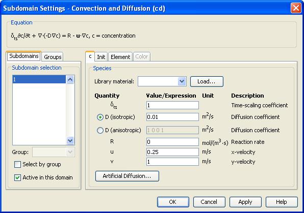 Задание. Используется Comsol 3.5, модуль Convection and Diffusion - student2.ru