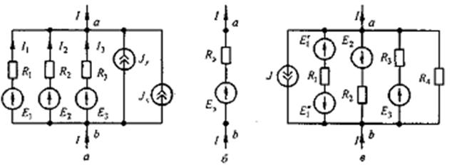 Замена нескольких параллельных ветвей, содержащих источники ЭДС и источники тока, одной эквивалентной. - student2.ru